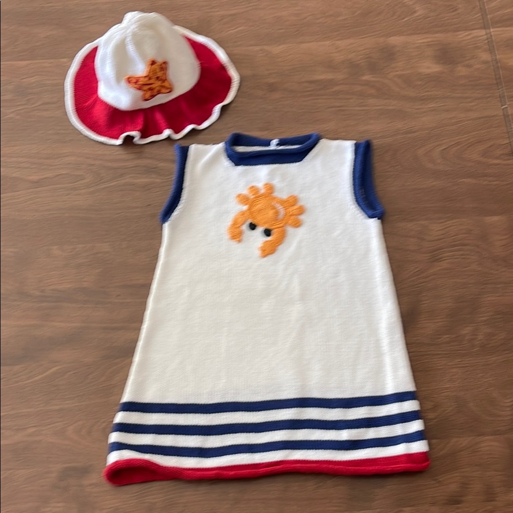 Zackali- 4- Kids White and Blue Sleeveless Dress with Matching Sun Hat